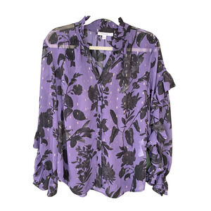 Chicos Blouse Womens Size US 12 Georgette Split Neckline Sheer Romantic Shirt